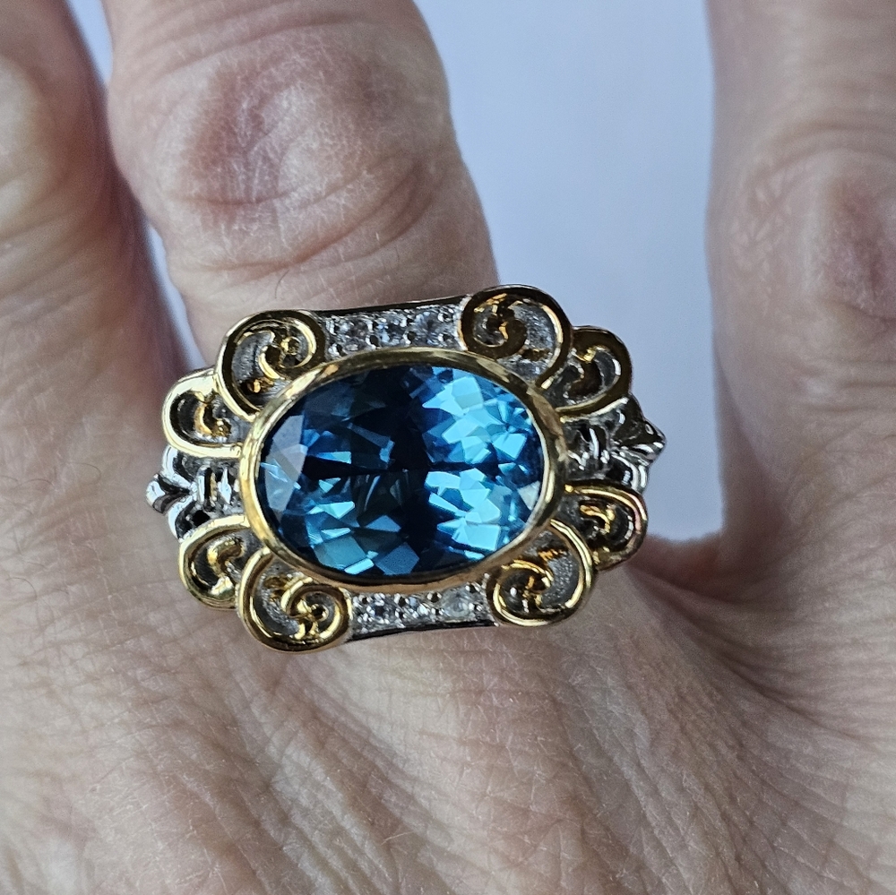 Earth Mined Swiss Blue Topaz Ring Palladium Sterling Silver 18k Sz 8! 💙💫 - Picture 11 of 15